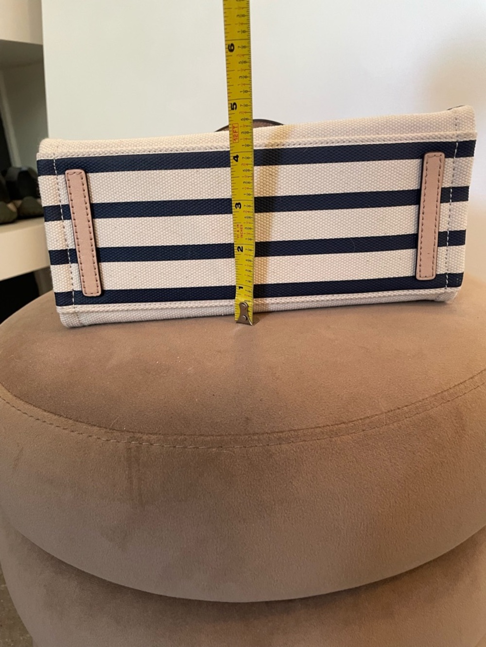 Kate Spade Navy/Cream Striped Canvas Bag with Leather Handles/Strap - Picture 8 of 9